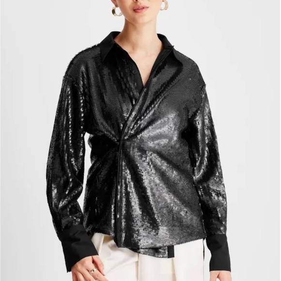 NWT/Future Collective Kahlana Barfield Long Sleeve Sequin Button-Down (Size L) - Picture 3 of 7